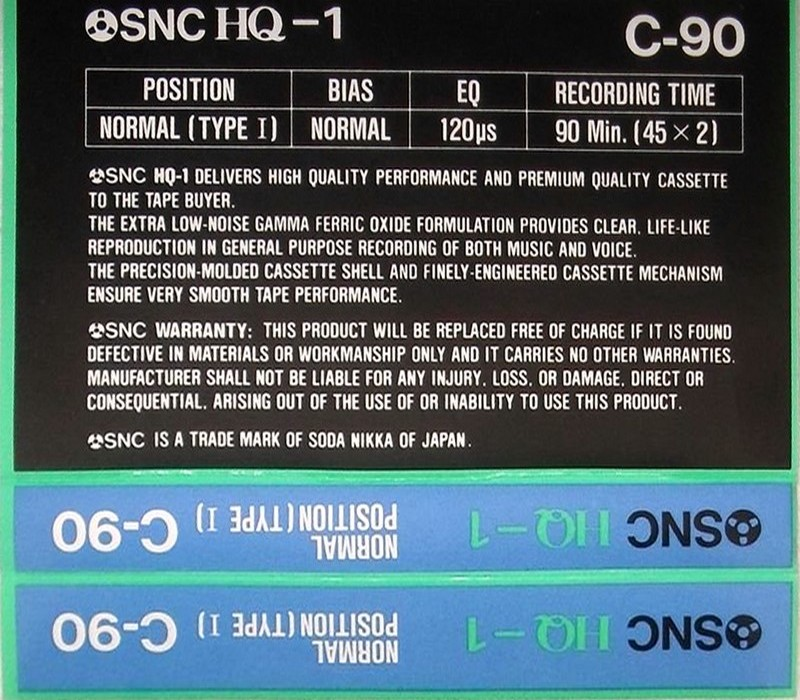 Compact Cassette SNC HQ-1 90 Type I Normal