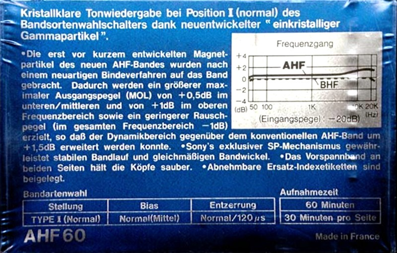 Compact Cassette Sony AHF 60 Type I Normal 1982 Germany