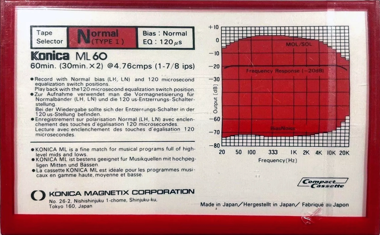 Compact Cassette Konica ML 60 Type I Normal 1984 Europe