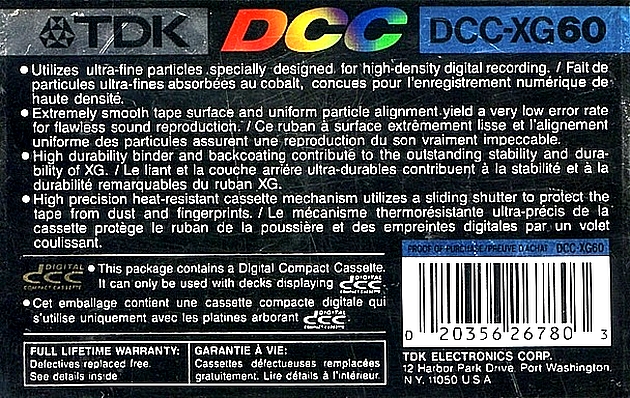 DCC TDK 60 "DCC-XG" Type I Normal 1992 North America