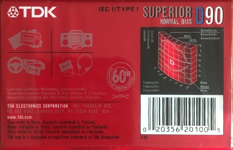 Compact Cassette TDK D 90 "Superior D" Type I Normal 2003 North America