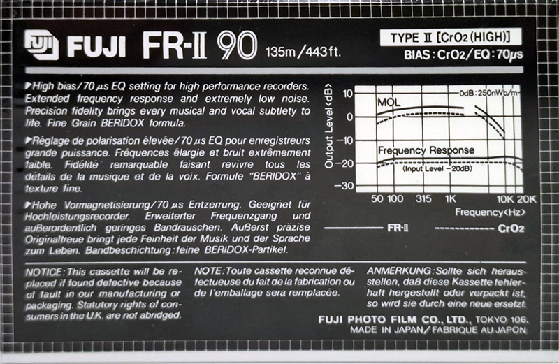 Compact Cassette Fuji FR-II 90 Type II Chrome 1982 North America