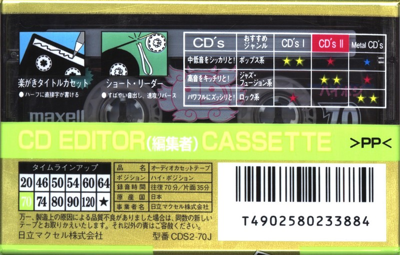 Compact Cassette Maxell CD`s II / CD`s 2 70 "CDS2-70J" Type II Chrome 1995 Japan