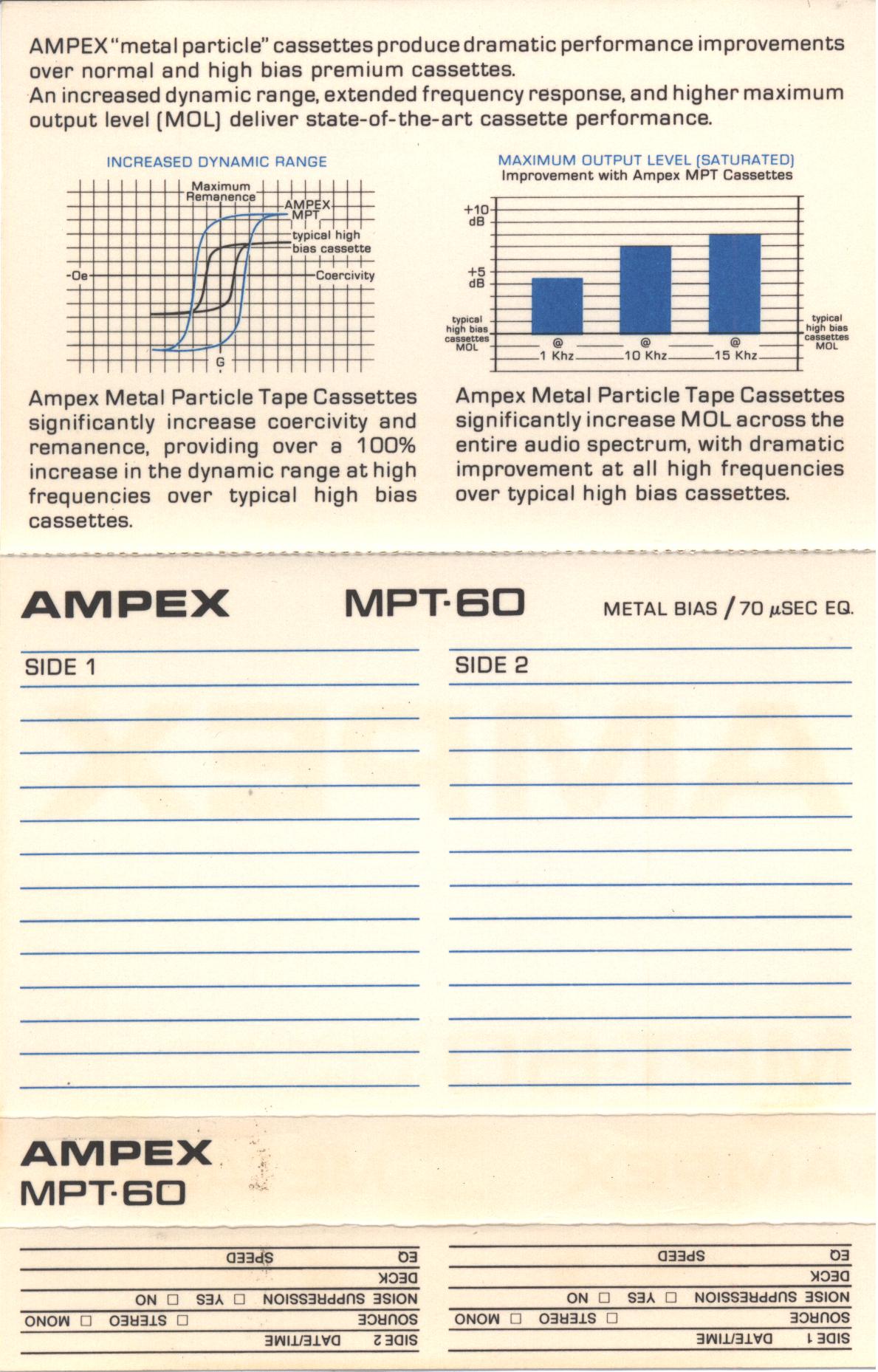 Compact Cassette Ampex MPT 60 Type IV Metal 1980 USA