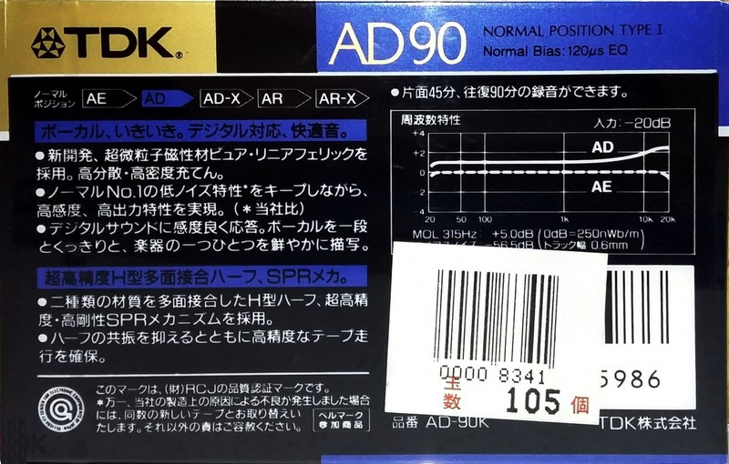 Compact Cassette TDK AD 90 "AD-90K" Type I Normal 1989 Japan