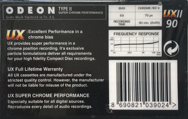 Compact Cassette Odeon 90 "UX" Type II Chrome Turkey