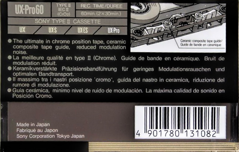 Compact Cassette Sony UX-Pro 60 "UX-PRO60C" Type II Chrome 1990 Europe