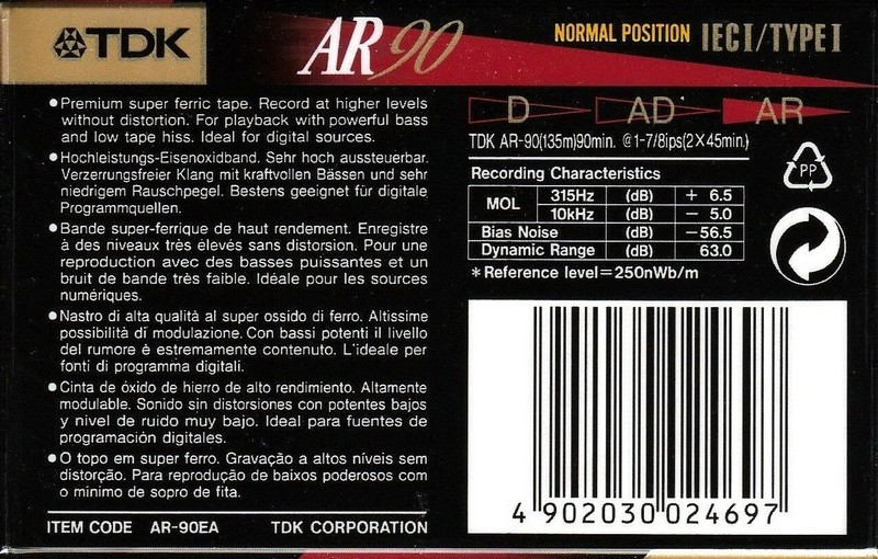 Compact Cassette TDK AR 90 "AR-90EA" Type I Normal 1995 Europe