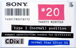 Compact Cassette Sony CDix I 20 "C-20CDX1a" Type I Normal 1992 Japan
