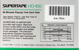 Compact Cassette SUPERTAPE HD 100 "44-944" Type II Chrome 1988 USA