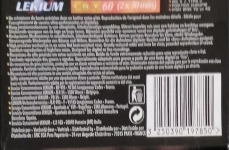 Compact Cassette Lekium CR X 60 Type II Chrome Europe