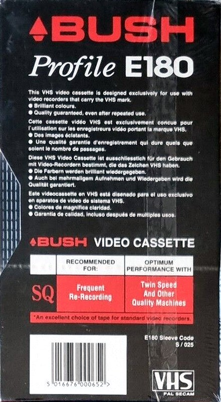 VHS, Video Home System Bush SQ 180 "Profile" Type I Normal UK