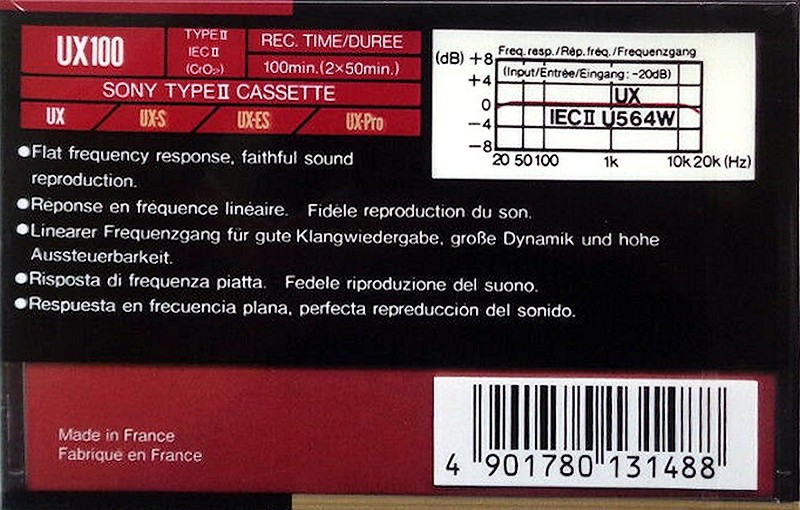 Compact Cassette Sony UX 100 Type II Chrome 1990 Europe