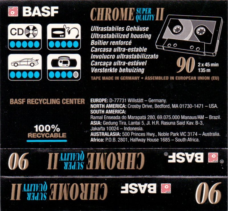 Compact Cassette BASF Chrome Super Quality II 90 Type II Chrome 1997 Europe