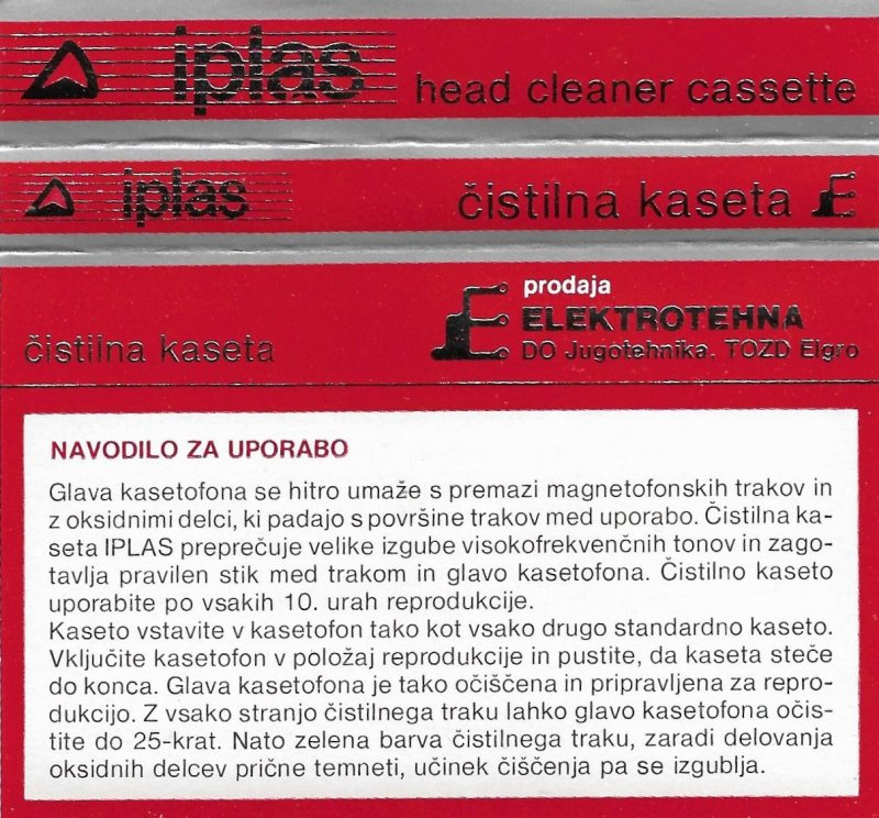 Compact Cassette Iplas Cleaning Cassette Yugoslavia