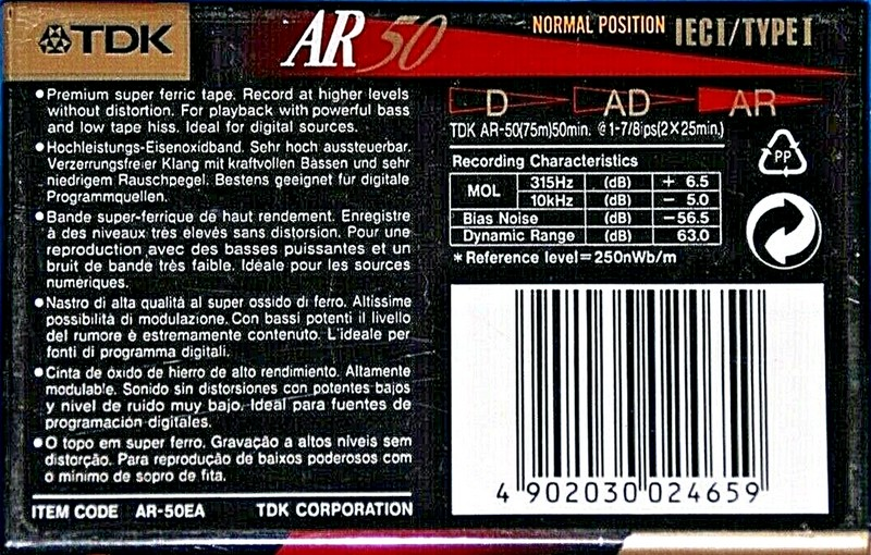 Compact Cassette TDK AR 50 "AR-50EA" Type I Normal 1995 Europe