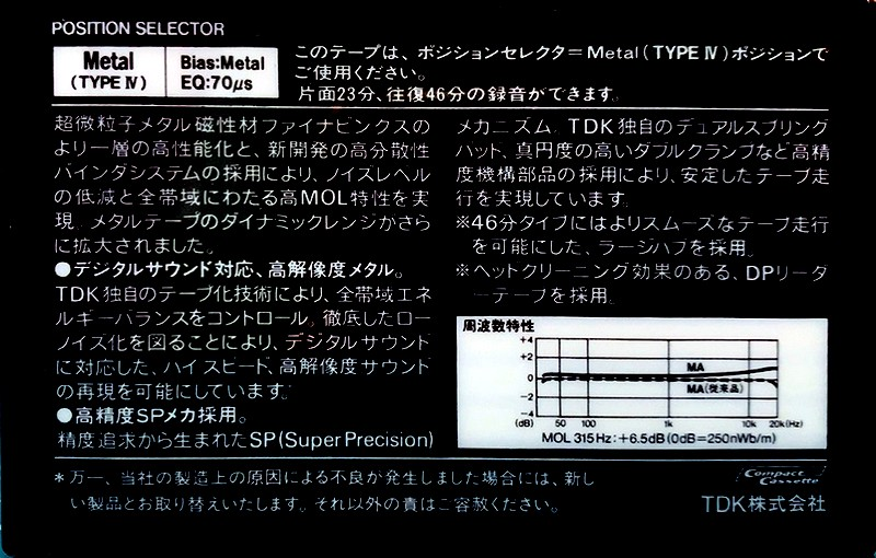Compact Cassette TDK MA 46 Type IV Metal 1984 Japan