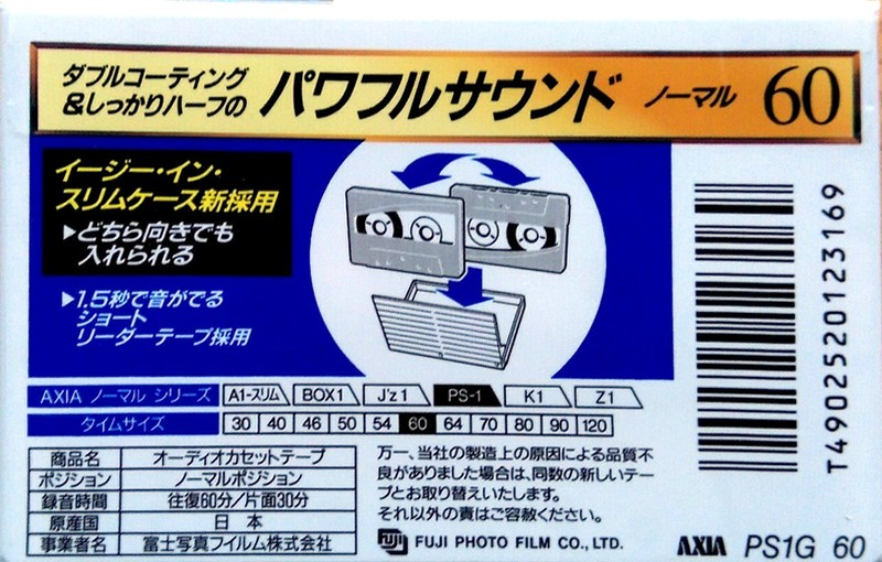 Compact Cassette AXIA PS-I / PS-1 60 "PS1G 60" Type I Normal 1995 Japan