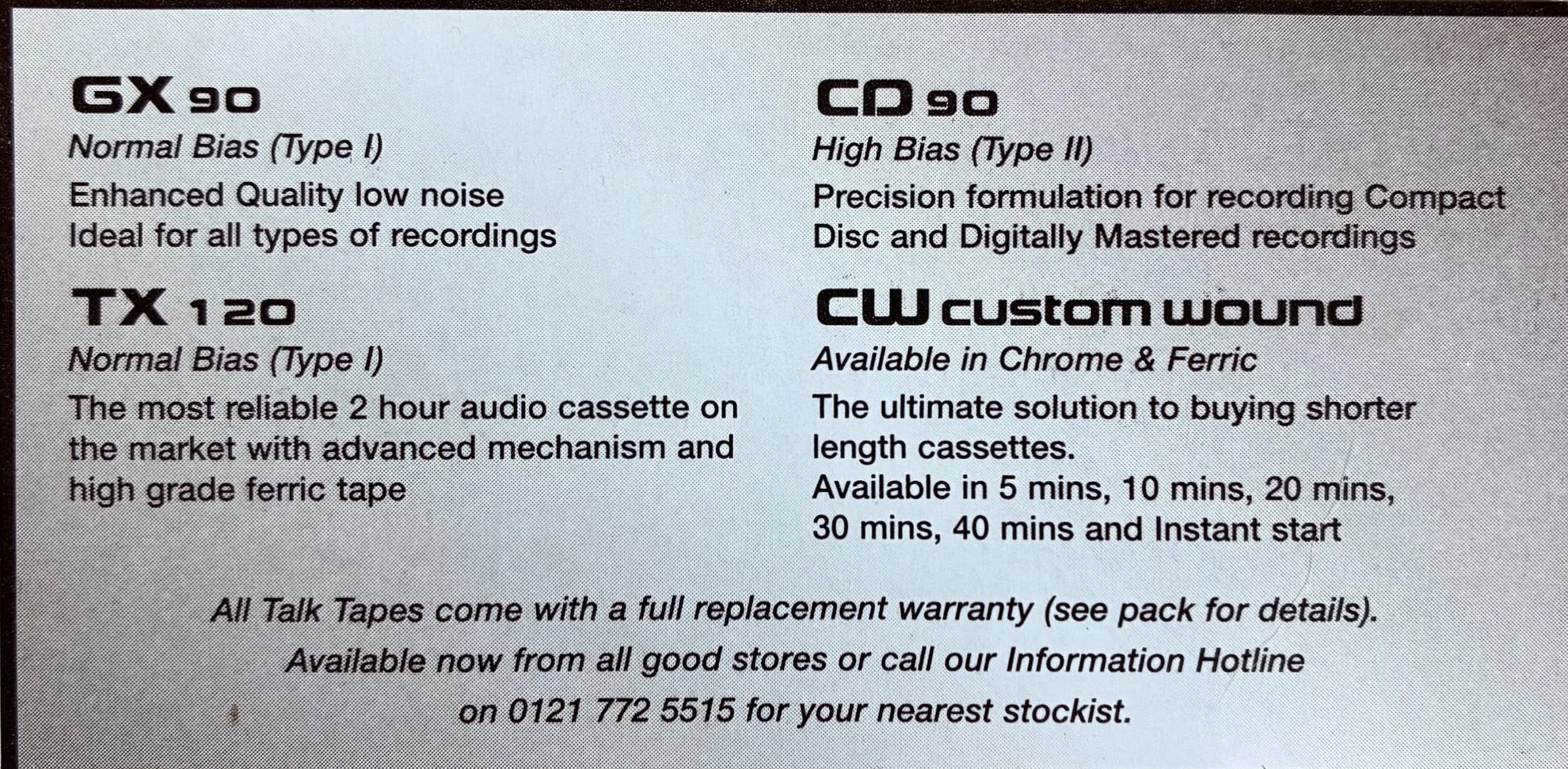 Compact Cassette TALK Tapes CW 5 Type I Normal UK
