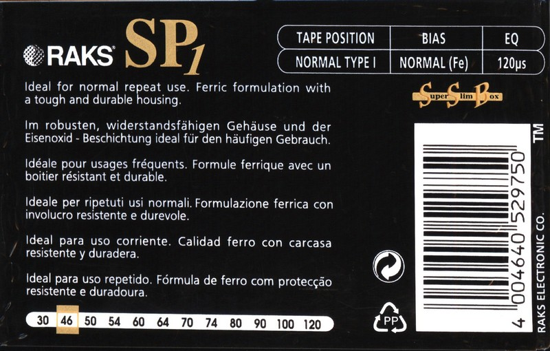 Compact Cassette RAKS SP 1 46 Type I Normal 1998 Europe