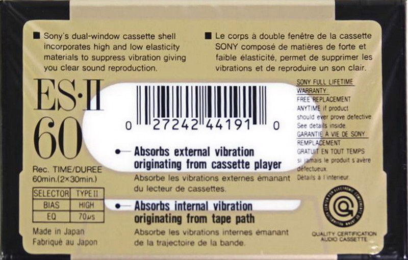 Compact Cassette Sony ES-II 60 "C-60ES2" Type II Chrome 1991 North America