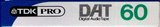 Digital Audio Tape TDK 60 "DA-RPRO60AX" Type IV Metal 1996 North America