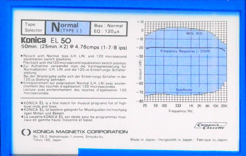 Compact Cassette Konica EL 50 Type I Normal 1985 Europe