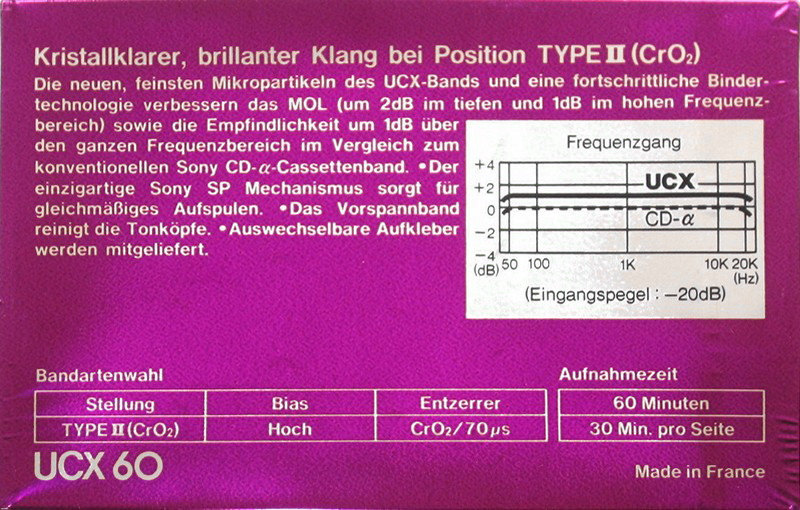 Compact Cassette Sony UCX 60 Type II Chrome 1983 Germany