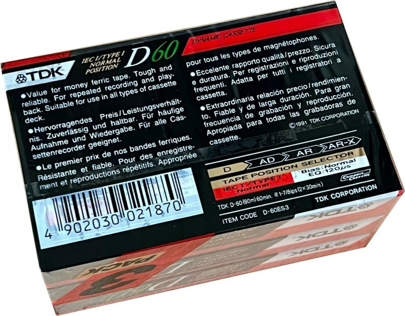 3 pack TDK D 60 "D-60ES3" Type I Normal 1991 Europe
