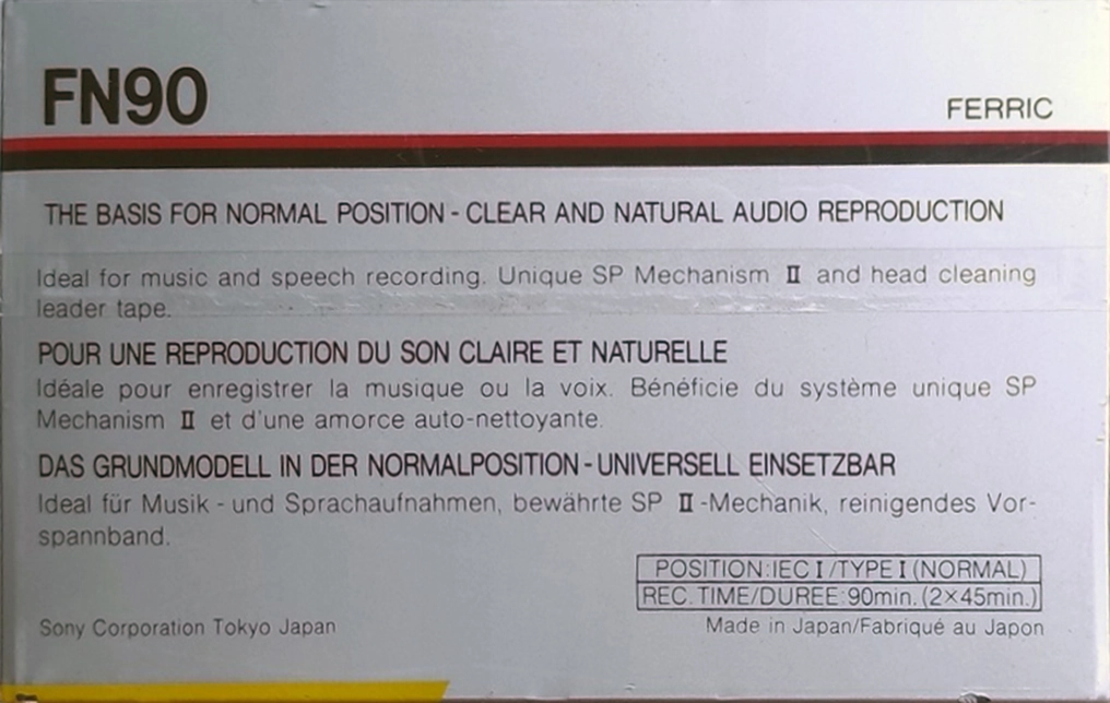 5 pack Sony FN 90 "5FN90A" Type I Normal 1988 Europe