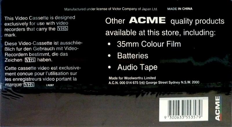 VHS, Video Home System Acme 180 "E-180 High Grade" Type I Normal Europe