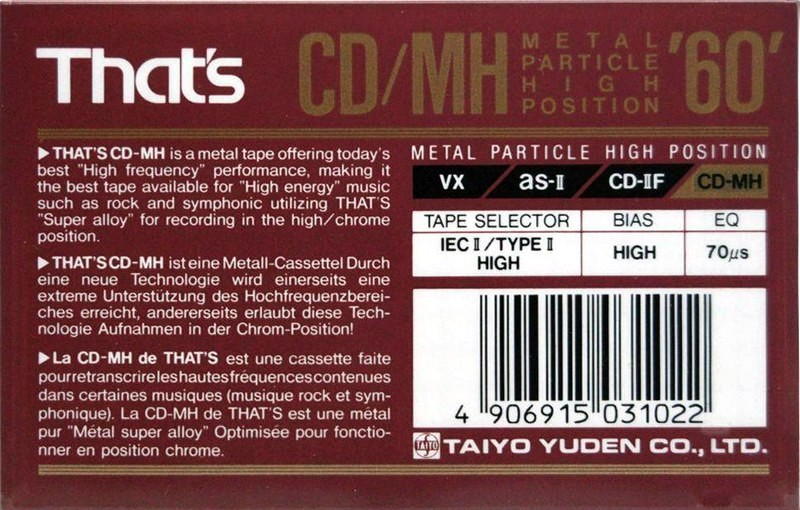 Compact Cassette Thats CD-MH 60 Type II Chrome 1990 Europe