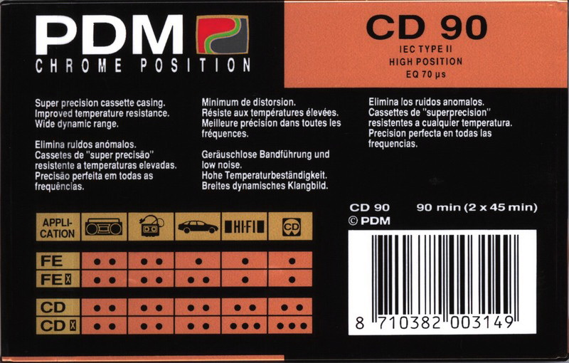 Compact Cassette PDM CD 90 Type II Chrome 1991 Europe
