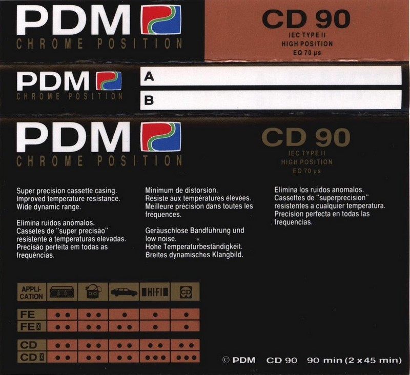 Compact Cassette PDM CD 90 Type II Chrome 1991 Europe