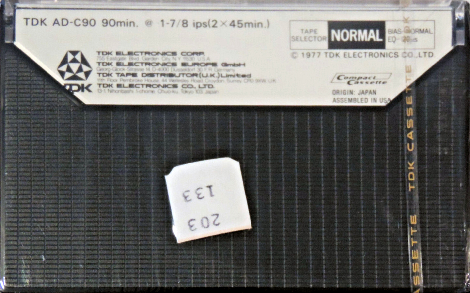 Compact Cassette TDK Audua 90 Type I Normal 1977 Europe, USA