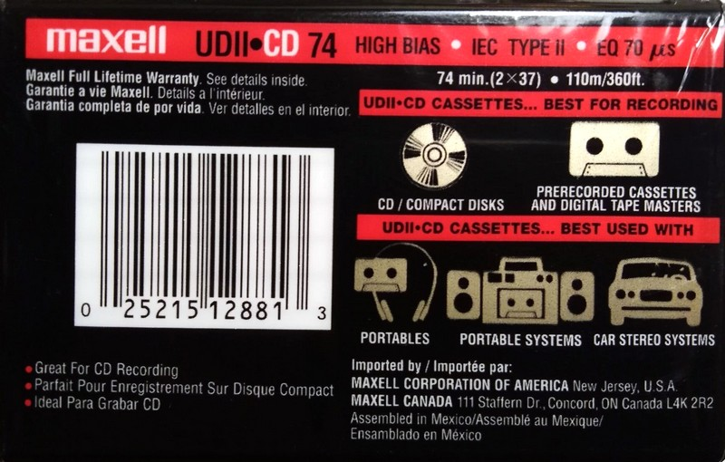 Compact Cassette Maxell UDII-CD 74 Type II Chrome 2002 North America