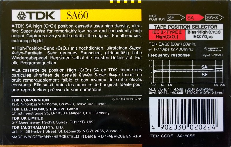 Compact Cassette: TDK  - SA 60