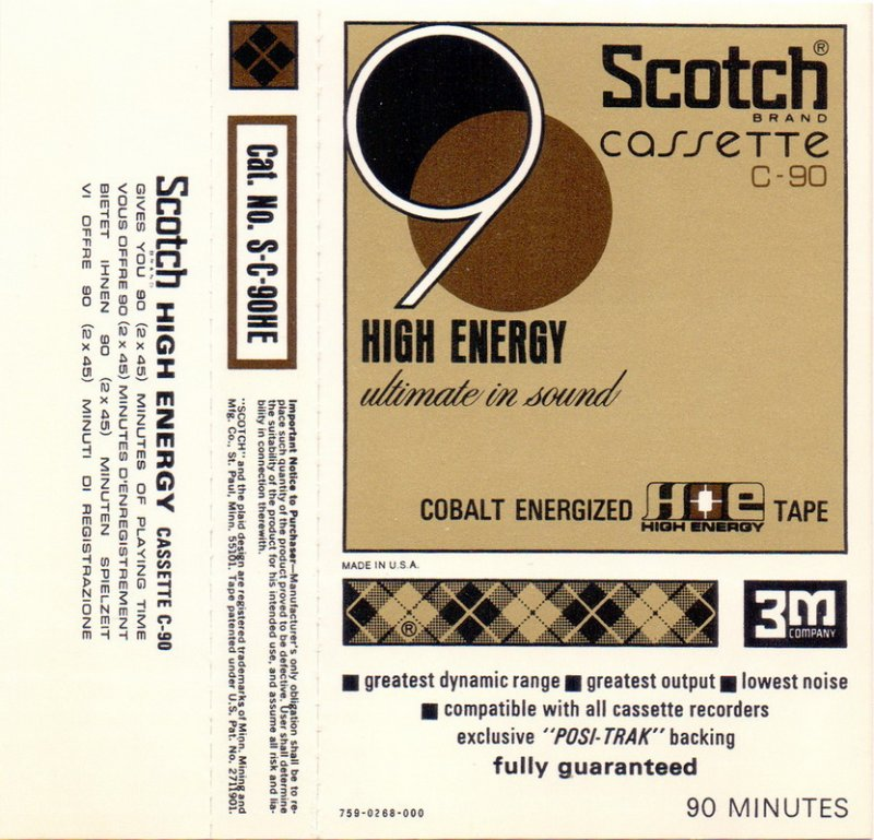 Compact Cassette Scotch High Energy 90 Type I Normal 1972 USA