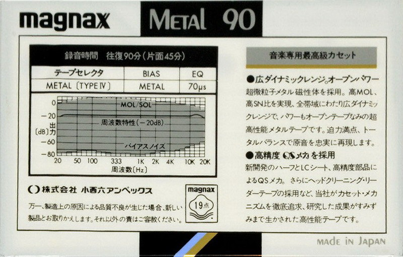 Compact Cassette Magnax Metal 90 Type IV Metal 1983 Japan