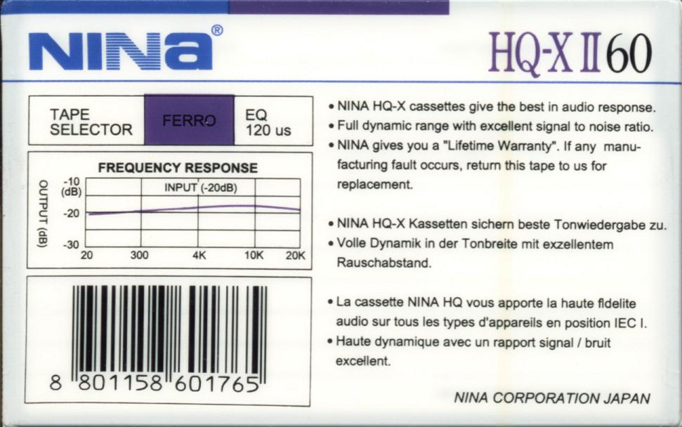 Compact Cassette Nina HQ-X II 60 Type I Normal Europe