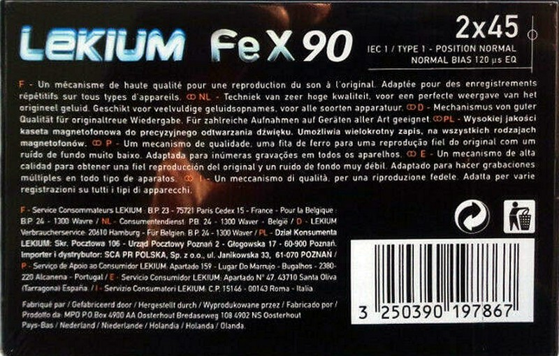 Compact Cassette Lekium Fe X 90 Type I Normal Europe