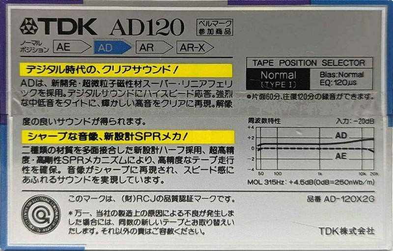 2 pack TDK AD 120 "AD-120X2G" Type I Normal 1987 Japan