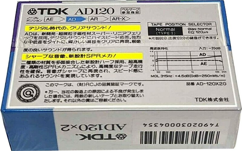 2 pack TDK AD 120 "AD-120X2G" Type I Normal 1987 Japan