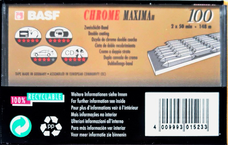 Compact Cassette BASF Chrome Maxima II 100 Type II Chrome 1993 Europe