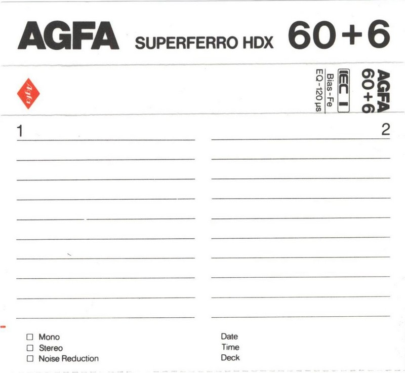 Compact Cassette AGFA Superferro HDX 60+6 Type I Normal 1985 Europe