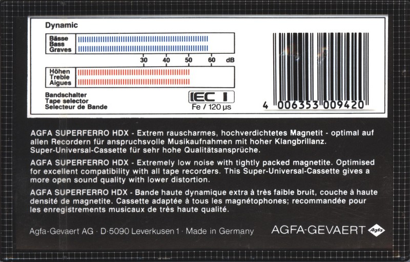 Compact Cassette AGFA Superferro HDX 60+6 Type I Normal 1985 Europe