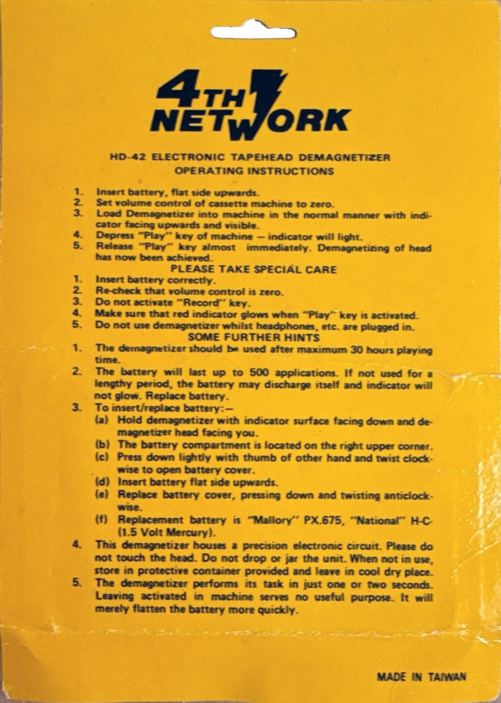 Blister 4TH Network "HD-42" Head Demagnetiser Taiwan