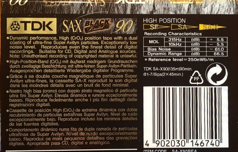 Compact Cassette TDK SA-X 90 "SA-X90BEA Black Limited" Type II Chrome 1995 Europe