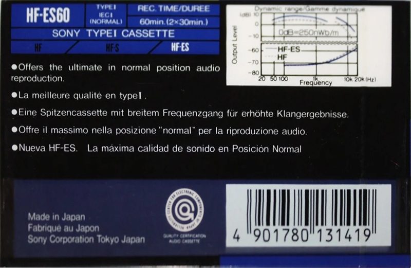 Compact Cassette Sony HF-ES 60 "HF-ES 60C" Type I Normal 1990 Europe