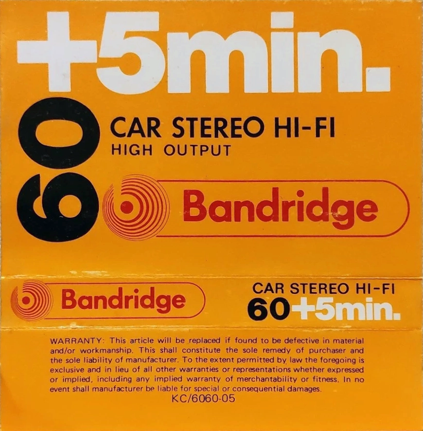 Compact Cassette Bandridge 60+5 "Car stereo Hi-Fi" Type I Normal 1973 UK